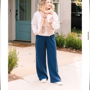 Tailored Wide Leg Pants - Navy - Medium Short